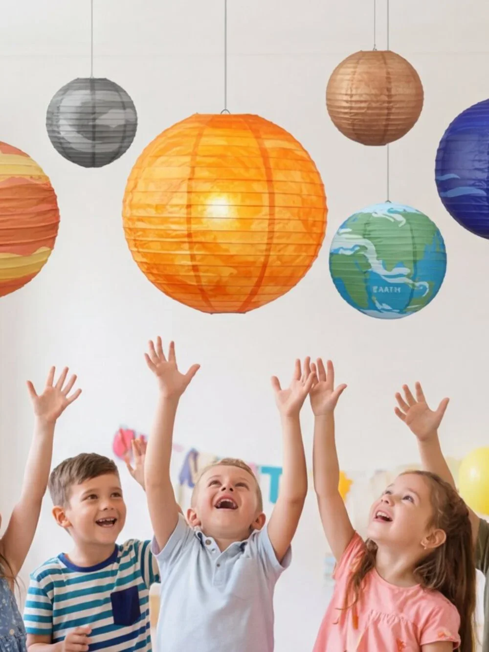 Blue Saturn Hanging Paper Lantern - Space Party Decoration
